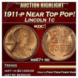 1911-p Lincoln Cent Near Top Pop! 1c ms67+ rd SEGS