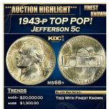 1943-p Jefferson Nickel TOP POP! 5c ms68+ SEGS