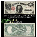 1917 $1 Large Size Legal Tender Note Grades xf Sig