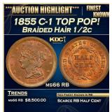 1855 Braided Hair Half Cent C-1 TOP POP! 1/2c ms66