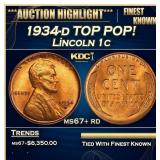 1934-d Lincoln Cent TOP POP! 1c ms67+ rd SEGS