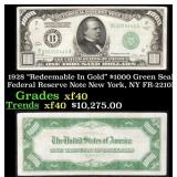 1928 $1000 Green Seal Federal Reserve Note "Redeem