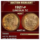 1921-p Lincoln Cent 1c ms67 rd SEGS