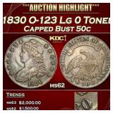 1830 O-123 Lg 0 Capped Bust Half Dollar Toned 50c