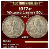 1917-p Walking Liberty Half Dollar 50c ms66+ SEGS