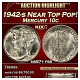 1942-s Mercury Dime Near Top Pop! 10c ms67+ fsb SE