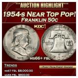 1954-s Franklin Half Dollar Near Top Pop! 50c ms66