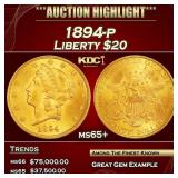 1894-p Gold Liberty Double Eagle $20 ms65+ SEGS