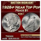 1928-p Peace Dollar Near Top Pop $1 ms66 SEGS