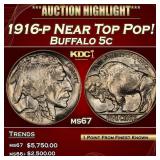 1916-p Buffalo Nickel Near Top Pop! 5c ms67 SEGS