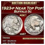 1923-p Buffalo Nickel Near Top Pop! 5c ms67 SEGS