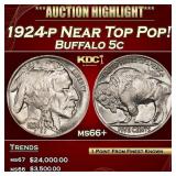 1924-p Buffalo Nickel Near Top Pop! 5c ms66+ SEGS