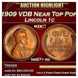 1909 VDB Lincoln Cent Near Top Pop! 1c ms67+ rd SE