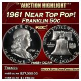 1961 Proof Franklin Half Dollar Near Top Pop! 50c