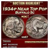 1934-p Buffalo Nickel Near Top Pop 5c ms67 SEGS
