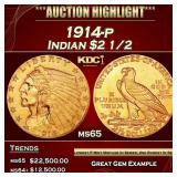 1914-p Gold Indian Quarter Eagle $2 1/2 ms65 SEGS