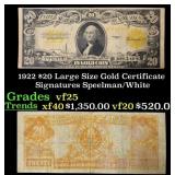 1922 $20 Large Size Gold Certificate Grades vf+ Si