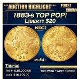1883-s Gold Liberty Double Eagle TOP POP! $20 ms64