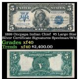 1899 $5 Large Size Silver Certificate Oncpapa Indi