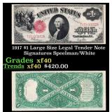 1917 $1 Large Size Legal Tender Note Grades xf Sig