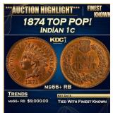 1874 Indian Cent TOP POP! 1c ms66+ RB SEGS