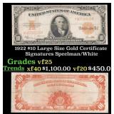 1922 $10 Large Size Gold Certificate Grades vf+ Si