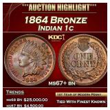 1864 Bronze Indian Cent 1c ms67+ bn SEGS