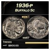 1936-p Buffalo Nickel 5c ms67 SEGS