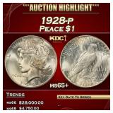 1928-p Peace Dollar $1 ms65+ SEGS