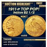 1911-p Gold Indian Quarter Eagle TOP POP! $2 1/2 m