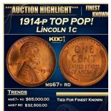 1914-p Lincoln Cent TOP POP! 1c ms67+ rd SEGS