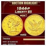 1844-p Gold Liberty Half Eagle $5 ms62 USCG