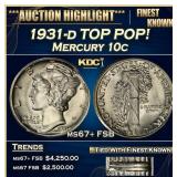 1931-d Mercury Dime TOP POP! 10c Grades ms67+ FSB