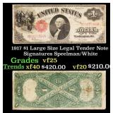 1917 $1 Large Size Legal Tender Note Grades vf+ Si