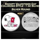 Snoopy Valentines Day Colorized Style - 1 oz Silve