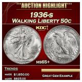 1936-s Walking Liberty Half Dollar 50c ms65+ SEGS