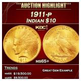 1911-p Gold Indian Eagle $10 ms65+ SEGS