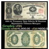 1891 $1 Treasury Note Edwin M Stanton Grades vf+ S