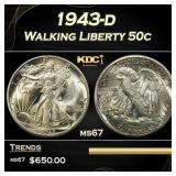 1943-d Walking Liberty Half Dollar 50c ms67 SEGS