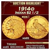 1914-d Gold Indian Quarter Eagle $2 1/2 ms65 SEGS