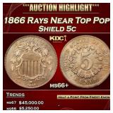 1866 Rays Shield Nickel Near Top Pop! 5c Grades ms