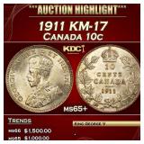 1911 Canada Dime 10c KM-17 ms65+ SEGS