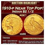 1910-p Gold Indian Quarter Eagle Near Top Pop! $2