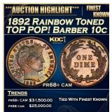 1892 Proof Barber Dime Rainbow Toned TOP POP! 10c