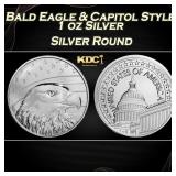 Bald Eagle & Capitol Style - 1 oz Silver Round Rou