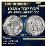 1938-d Walking Liberty Half Dollar TOP POP! 50c ms