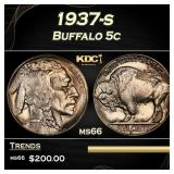 1937-s Buffalo Nickel 5c Grades ms66