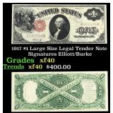 1917 $1 Large Size Legal Tender Note Grades xf Sig