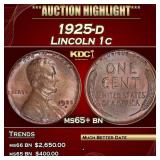 1925-d Lincoln Cent 1c ms65+ bn SEGS