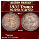 1833 Capped Bust Half Dollar Toned 50c ms63 USCG